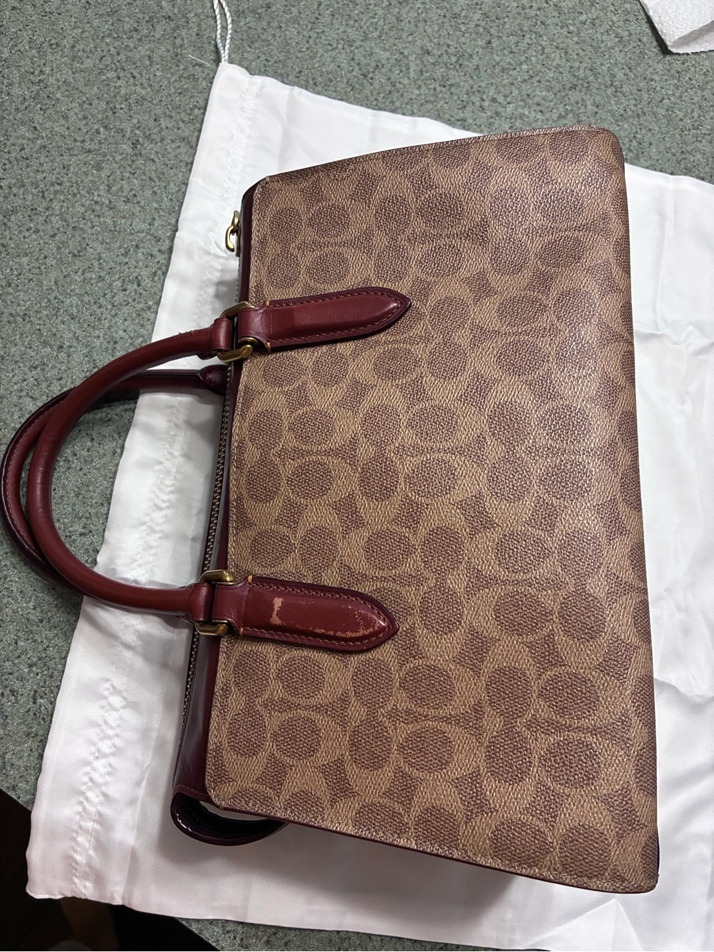 Coach Bond Satchel Signature Canvas Oxblood Rust Leather Bag Dust Bag $368 - Picture 9 of 10